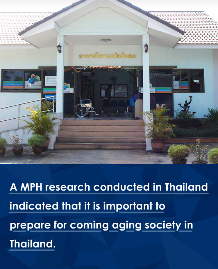 A MPH research conducted in Thailand indicated that it is important to prepare for coming aging society in Thailand. 